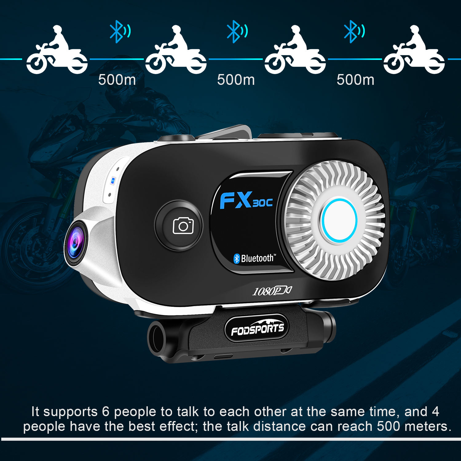 fodsports fx 30c自动摄像头dvr录像机摩托车头盔耳机对讲机moto