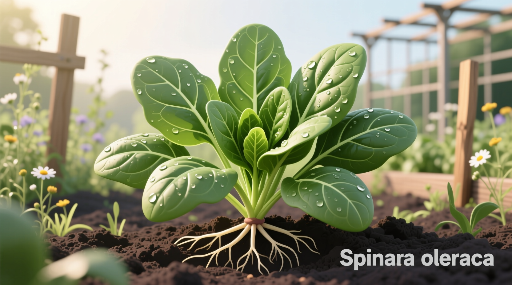 Spinach plant growing in garden with healthy green leaves