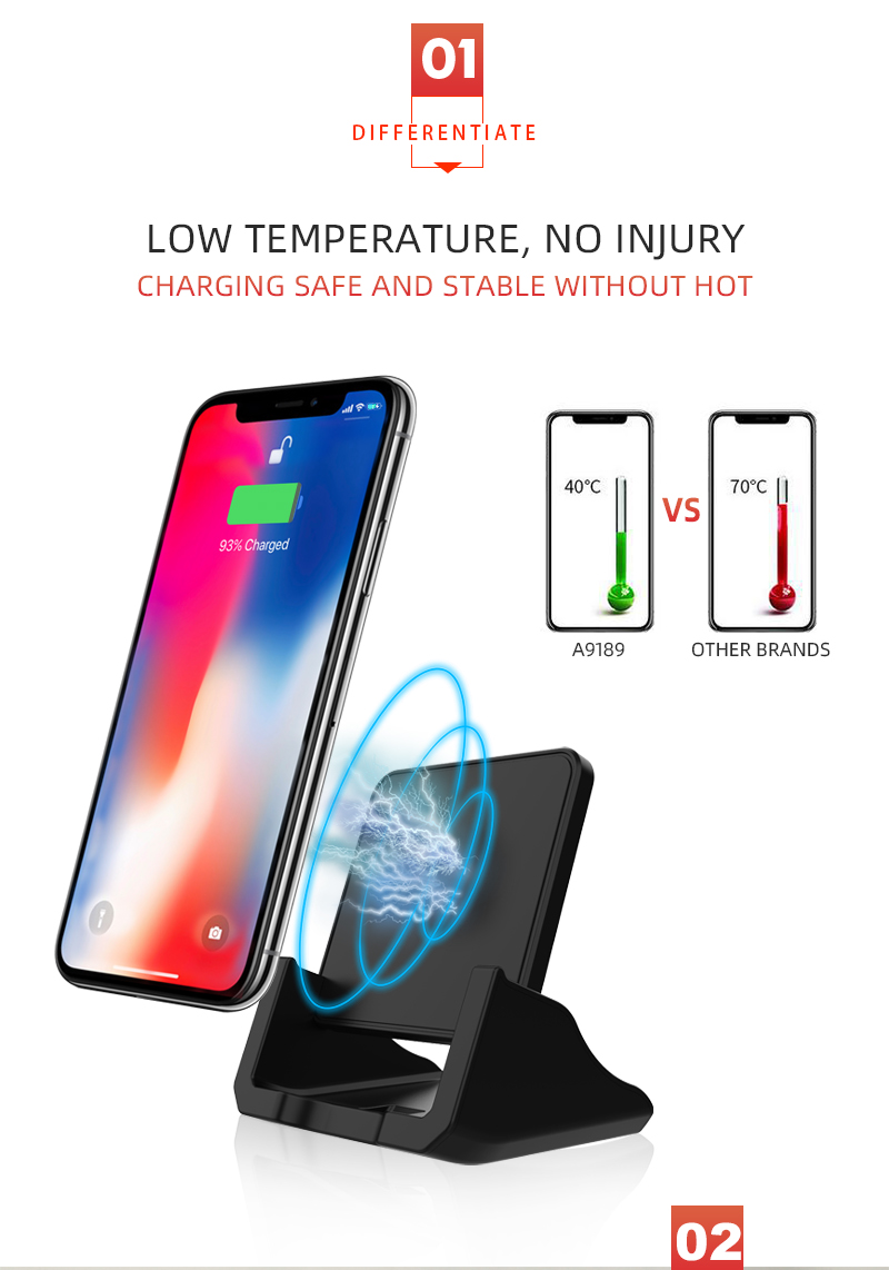 Hot New A9189  Desk Stand Qi 10W Fast Charger Wireless Mobile Phone Charger Vertical Wireless Charger Induction Charging Base