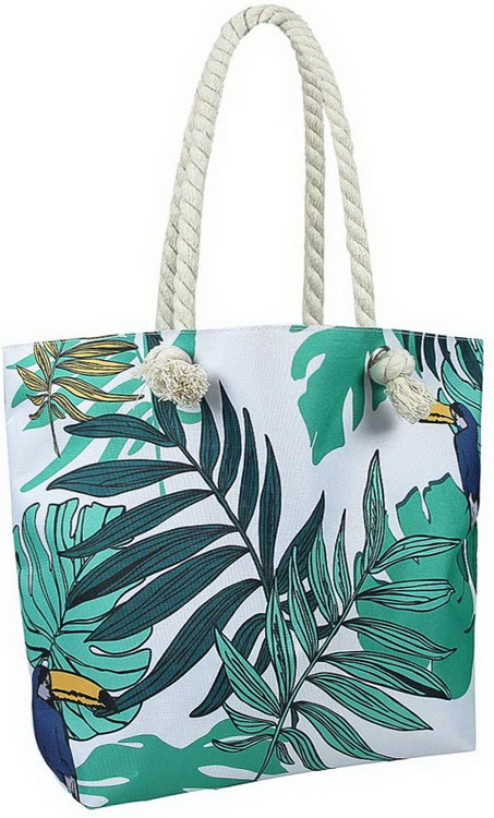 Borsa da spiaggia estiva in tela di cotone personalizzata borsa da spiaggia elegante con stampa a foglie con manici in corda di cotone