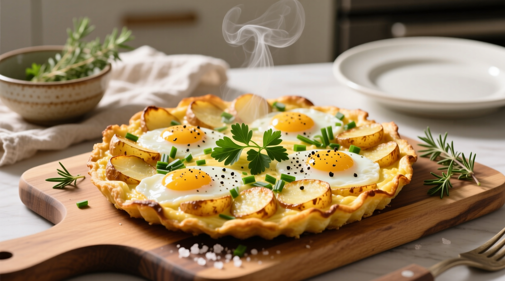 Golden potato and egg frittata with fresh herbs