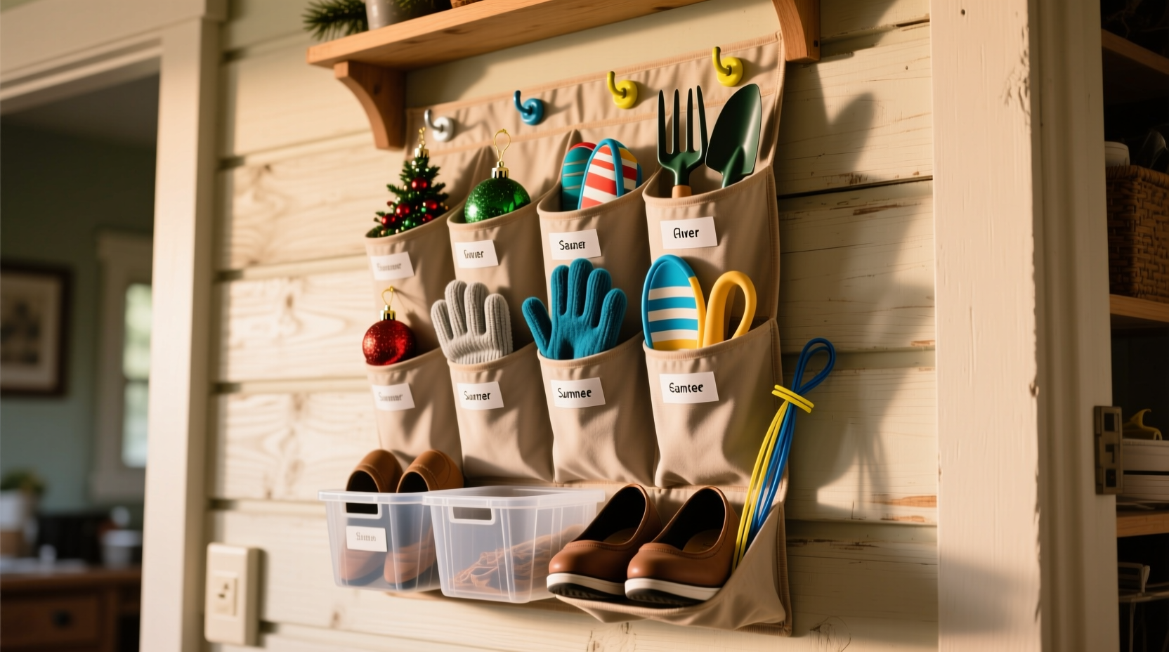 macgyver tip organize seasonal stuff with a shoe organ