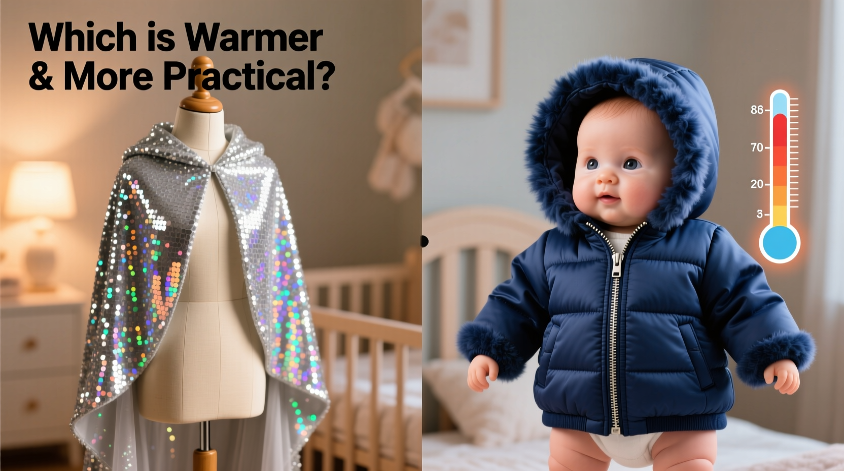sequin cape vs baby jacket which is warmer and more practical