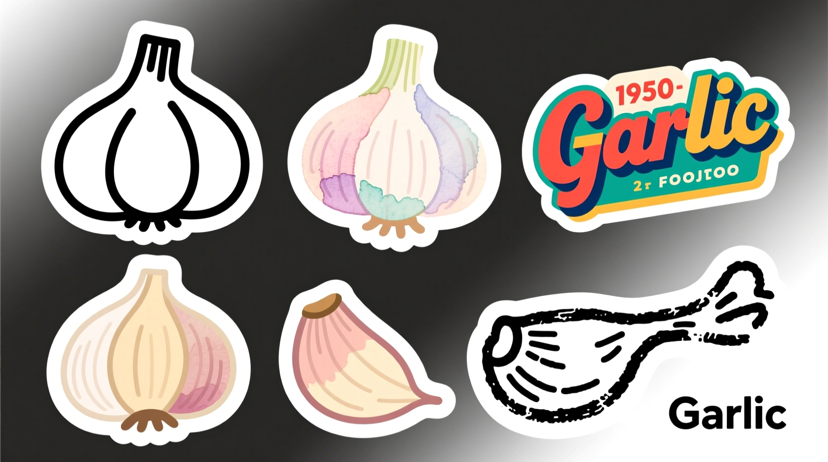 Various garlic clip art styles for culinary projects