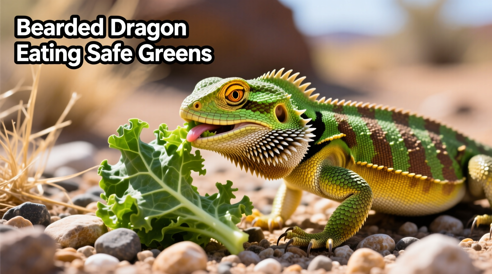 Bearded dragon eating safe greens