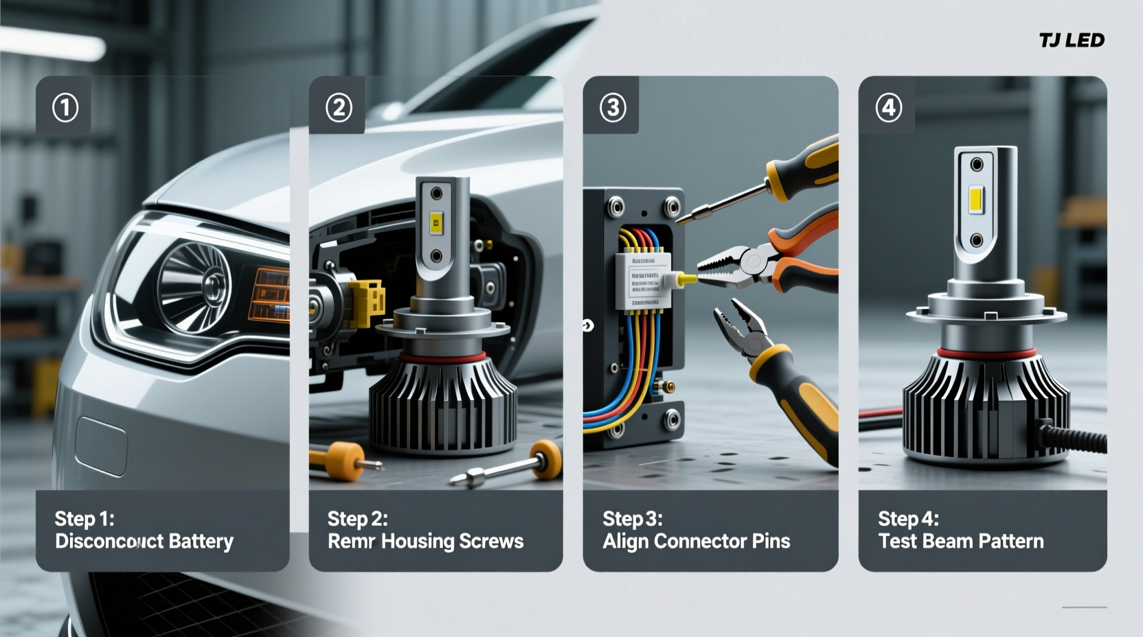 tj led headlight install