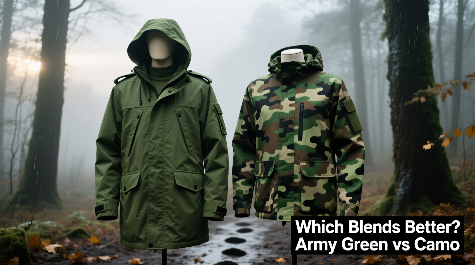 army green parka vs camo jacket which one actually blends in better