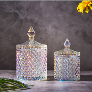Clear Crystal Small Glass Candy Jar Diamond Clear Glass Candy Jar