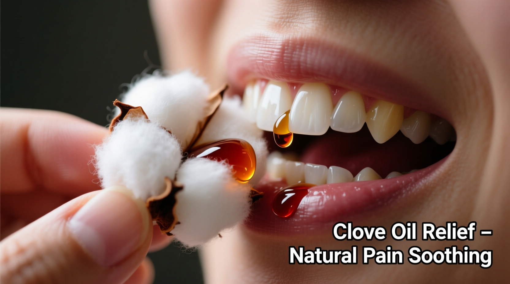 Applying clove oil to cotton ball for tooth pain relief