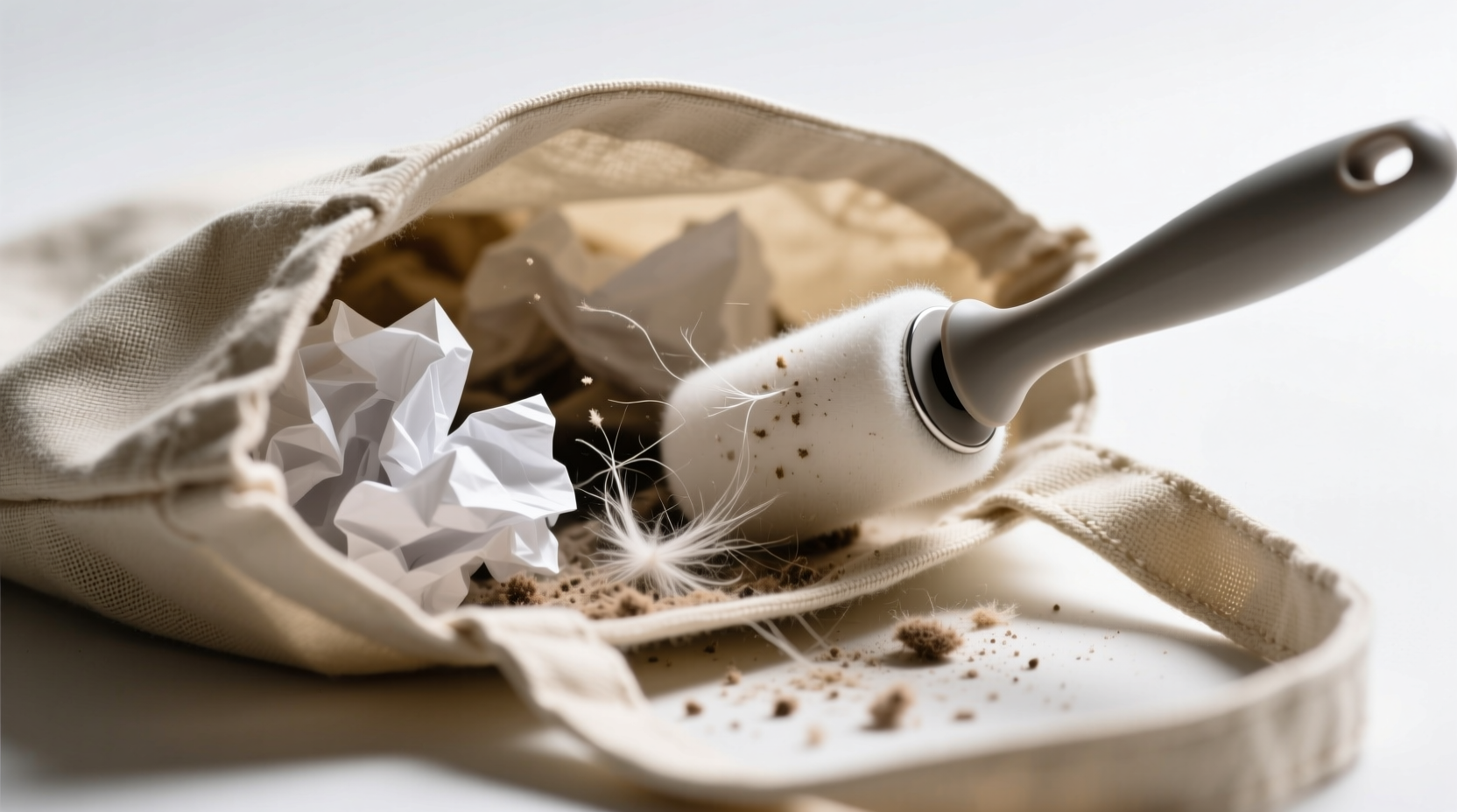 clean out the inside of a bag with a lint roller
