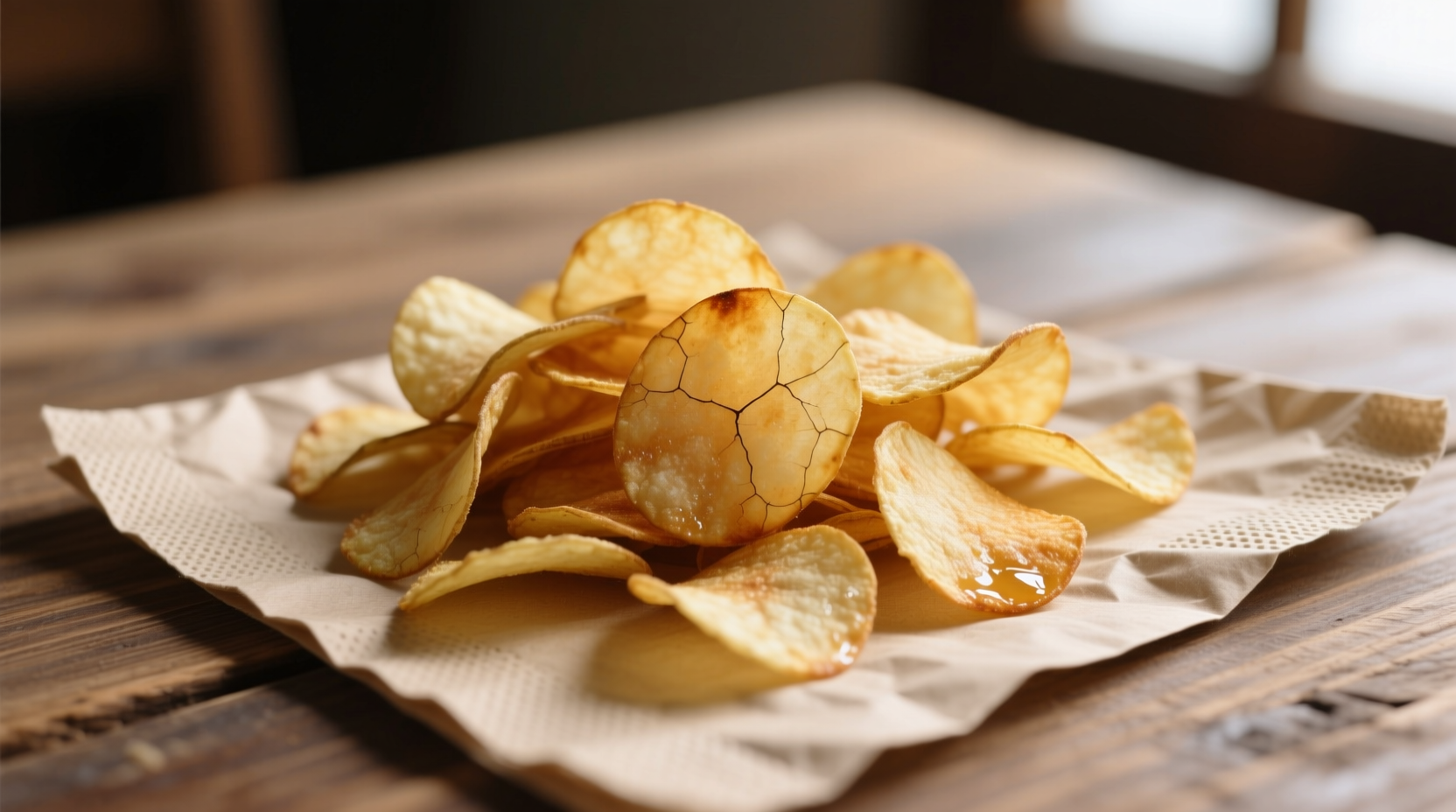Homemade potato chips on paper towel