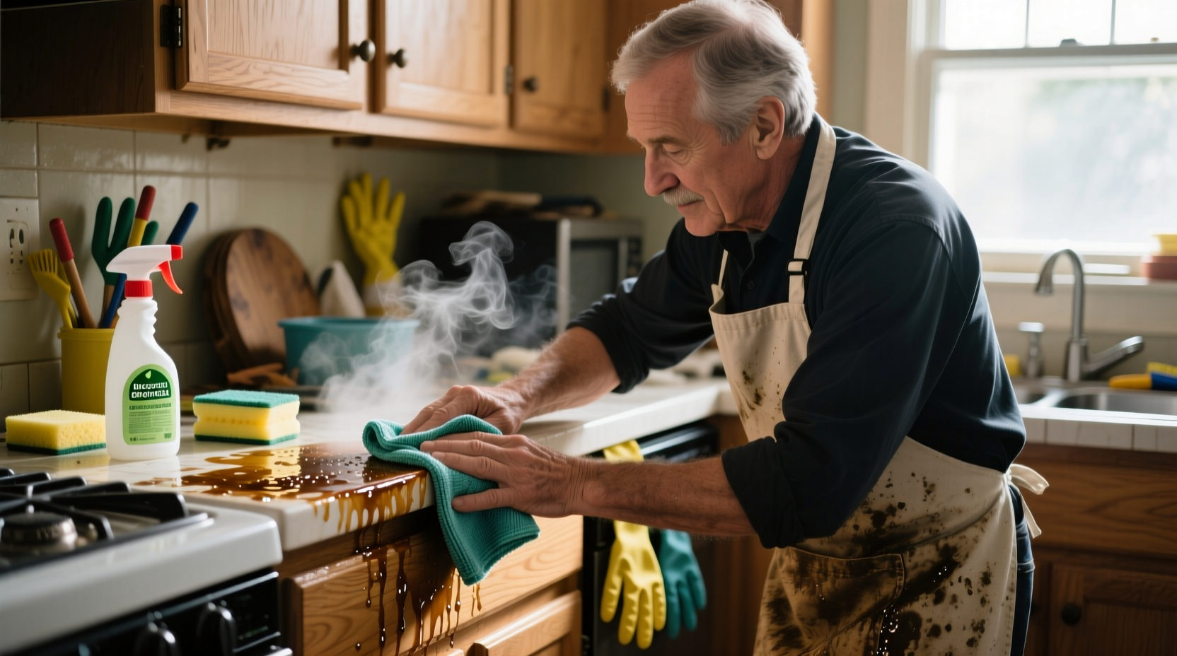 how a pro cleaner cleans greasy kitchen cabinets