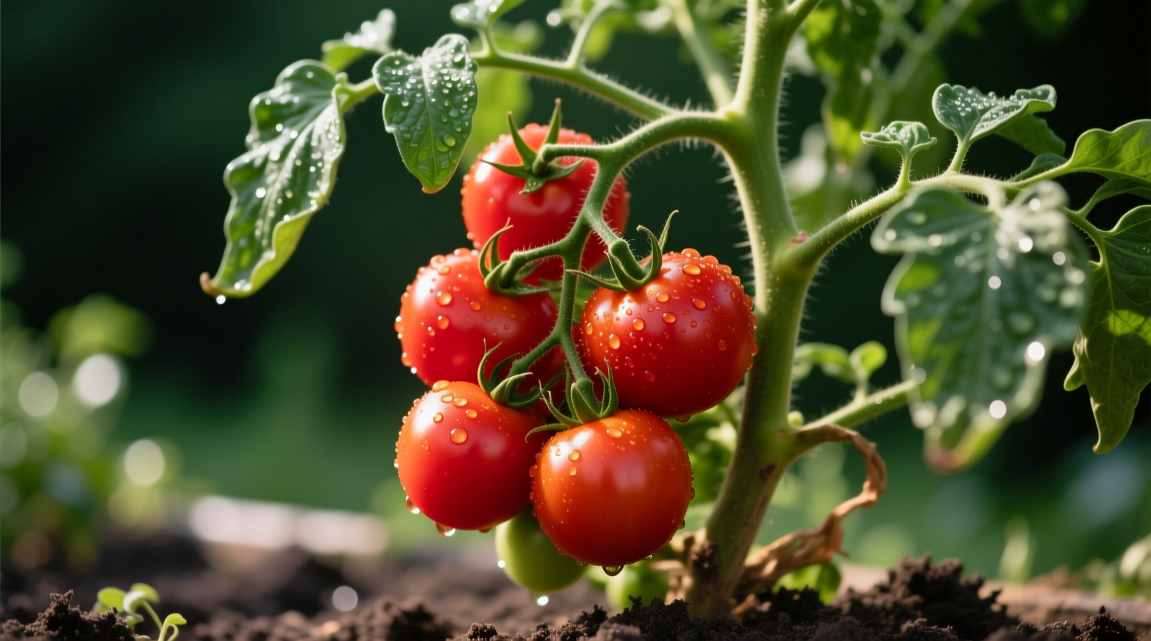 Marglobe tomato plant with ripe red fruit
