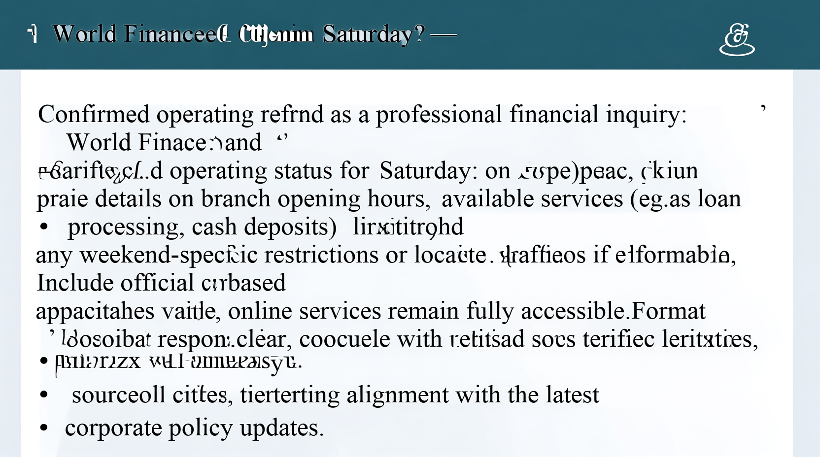 is world finance open on saturday