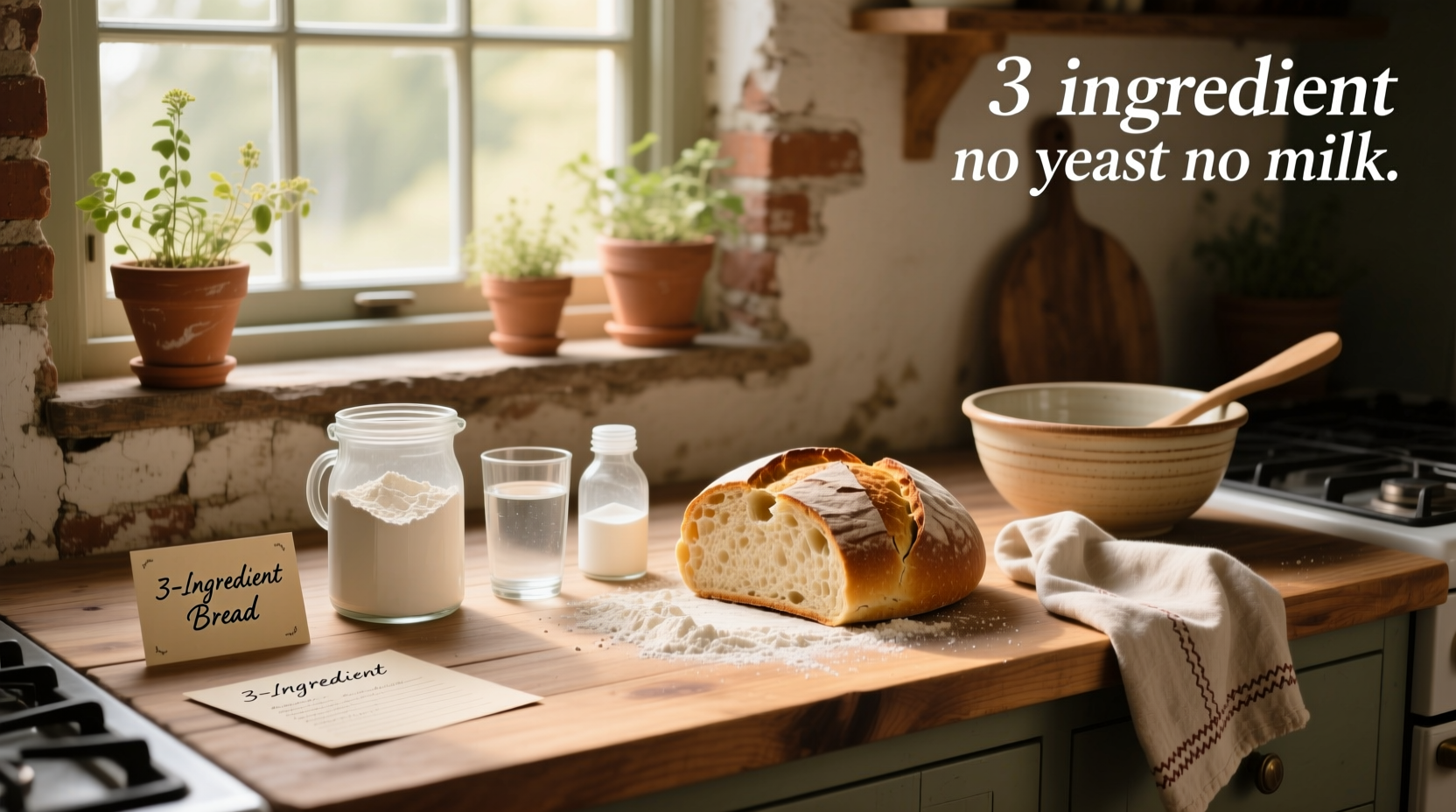 3 ingredient bread without yeast or milk