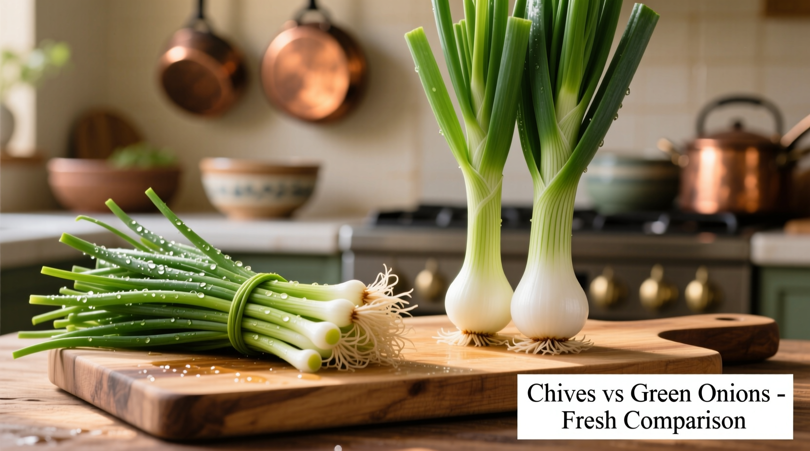 Side-by-side comparison of fresh chives and green onions