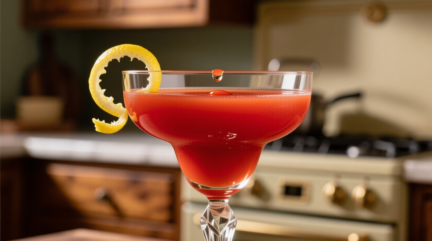 Tomato martini in coupe glass with lemon twist