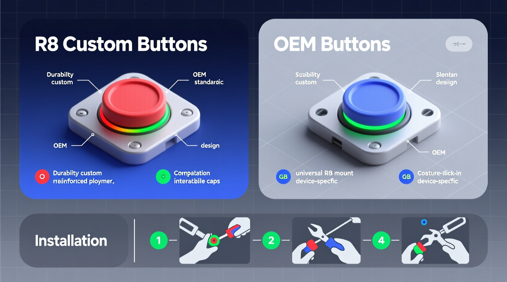 r8 custom vs oem buttons