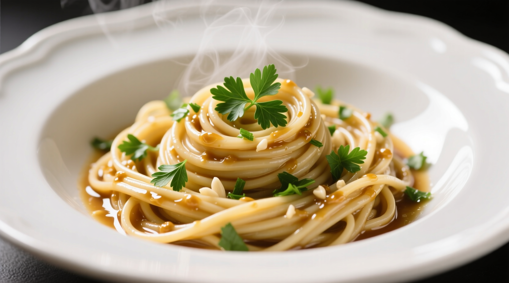 Perfectly plated garlic noodles with fresh parsley