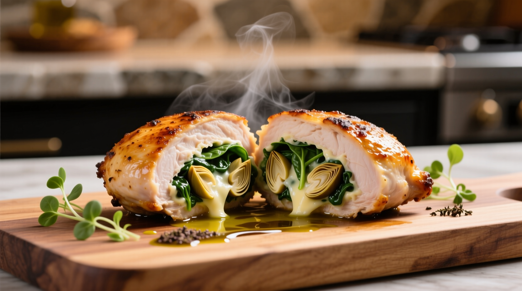 Stuffed chicken breast with spinach artichoke filling