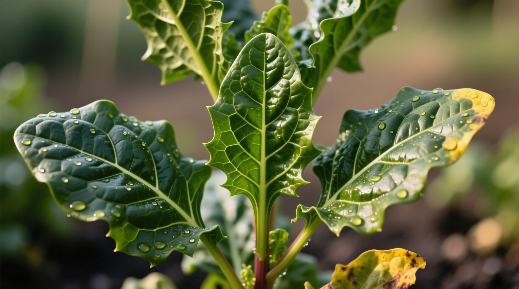 Close-up of mature spinach plant showing triangular leaves