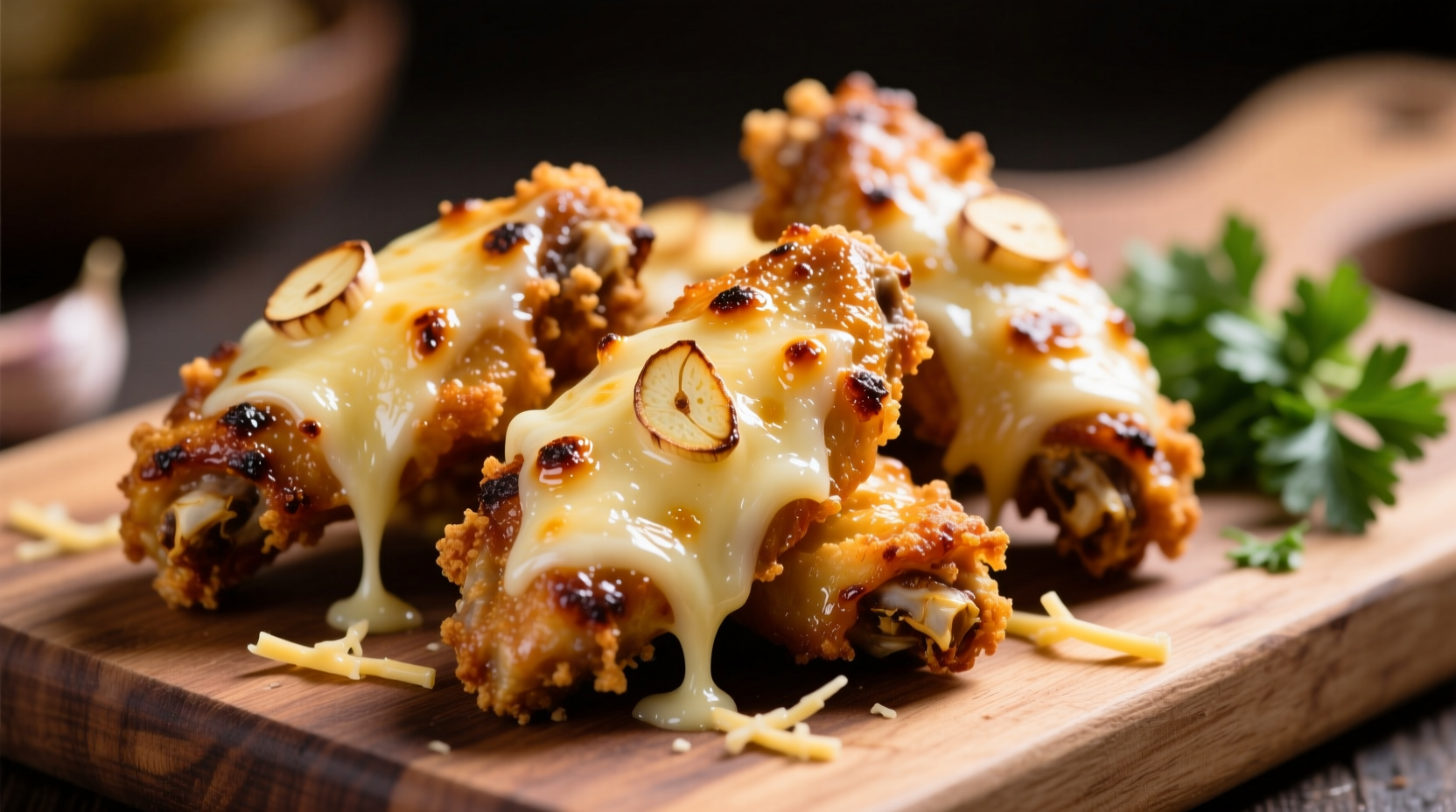 Crispy garlic parmesan wings with visible cheese coating