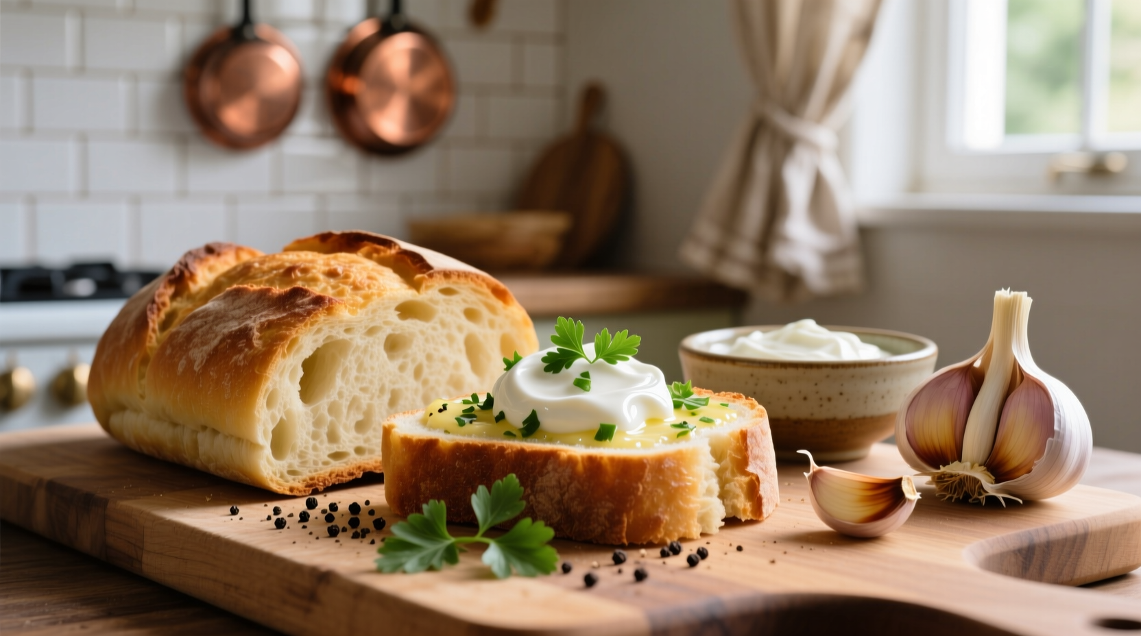greek yogurt flour garlic bread