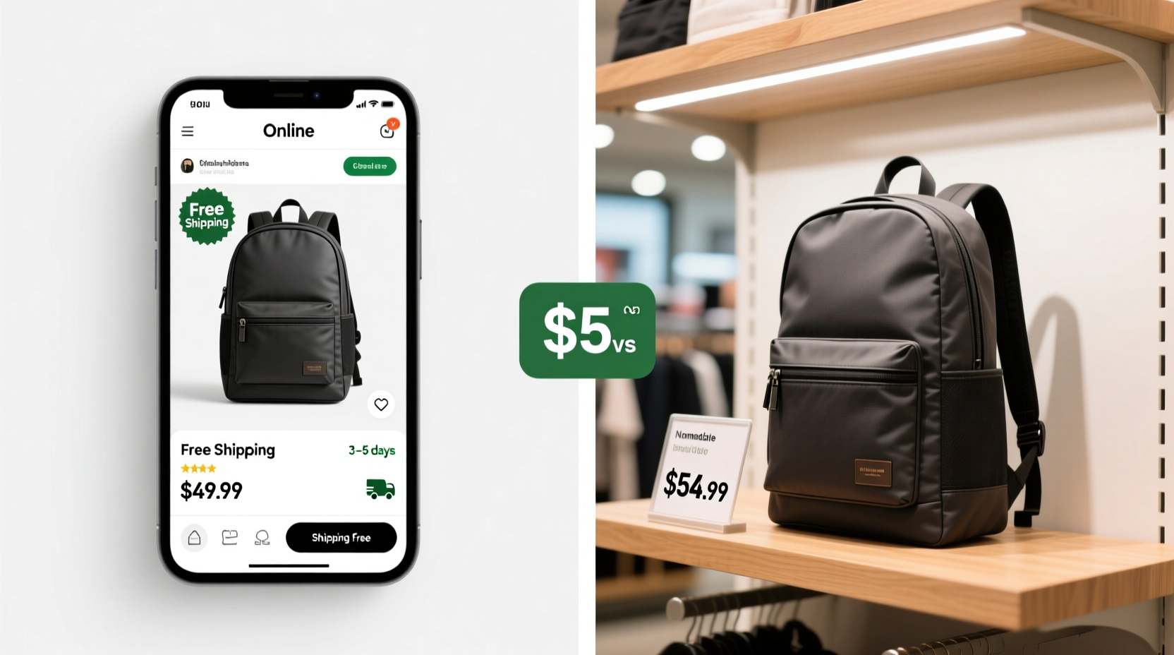 is getting a backpack with free shipping online really cheaper than buying it at a local store