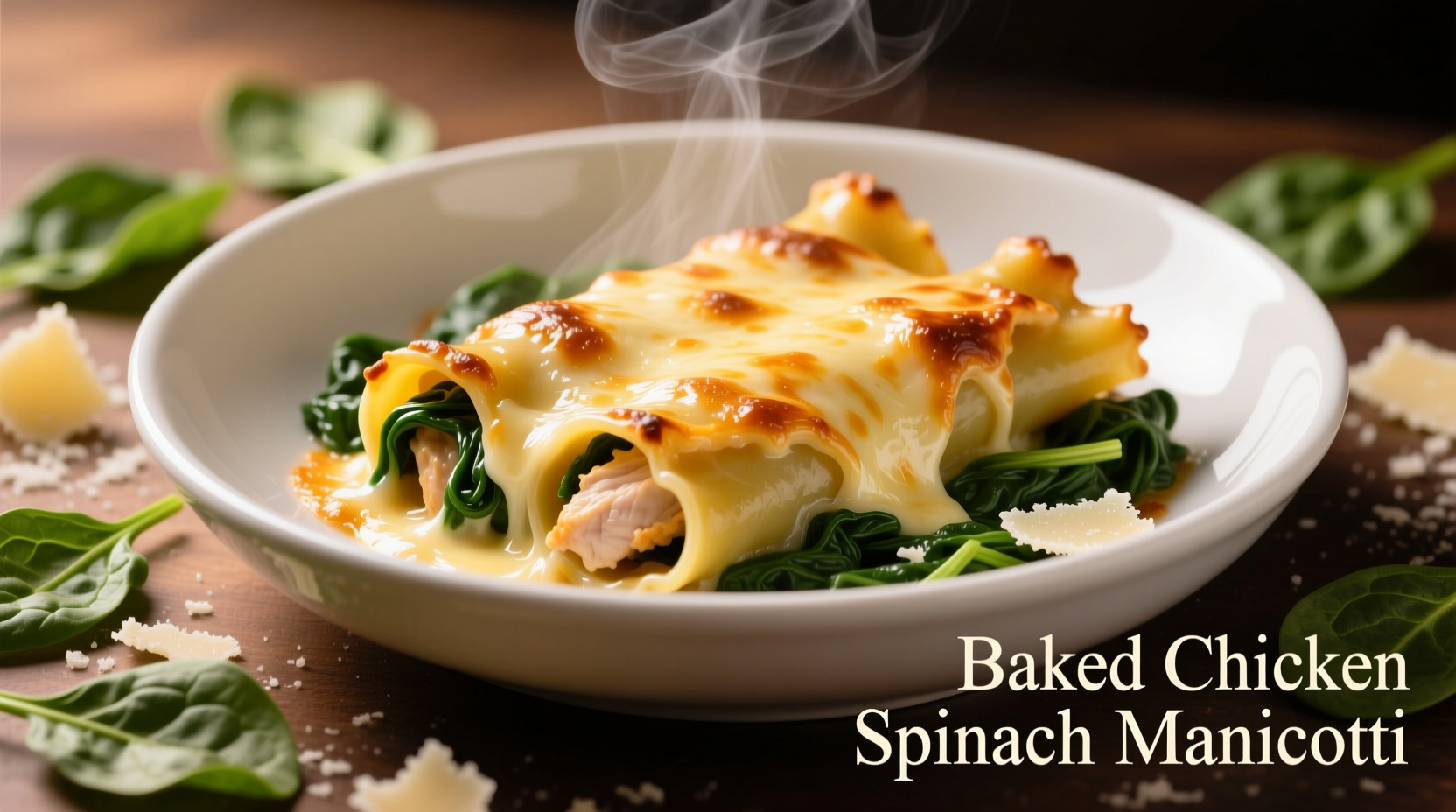 Baked chicken spinach manicotti with melted cheese