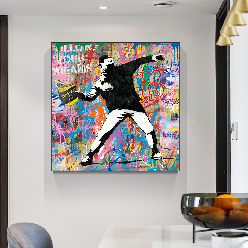 Banksy Modern Graffiti Pop Art Street Boy Dreams Wall Pictures Oil Painting For Home Decor Cuadros Living Room Decoration Canvas