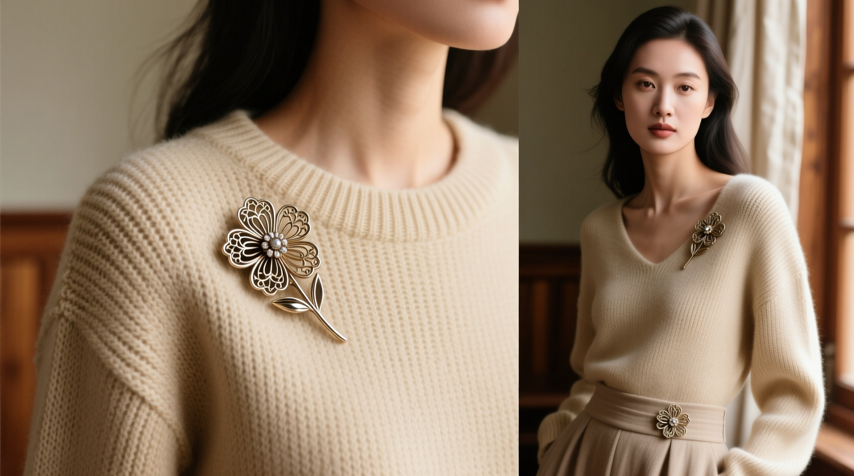creative ways to style a brooch on a sweater for effortless elegance