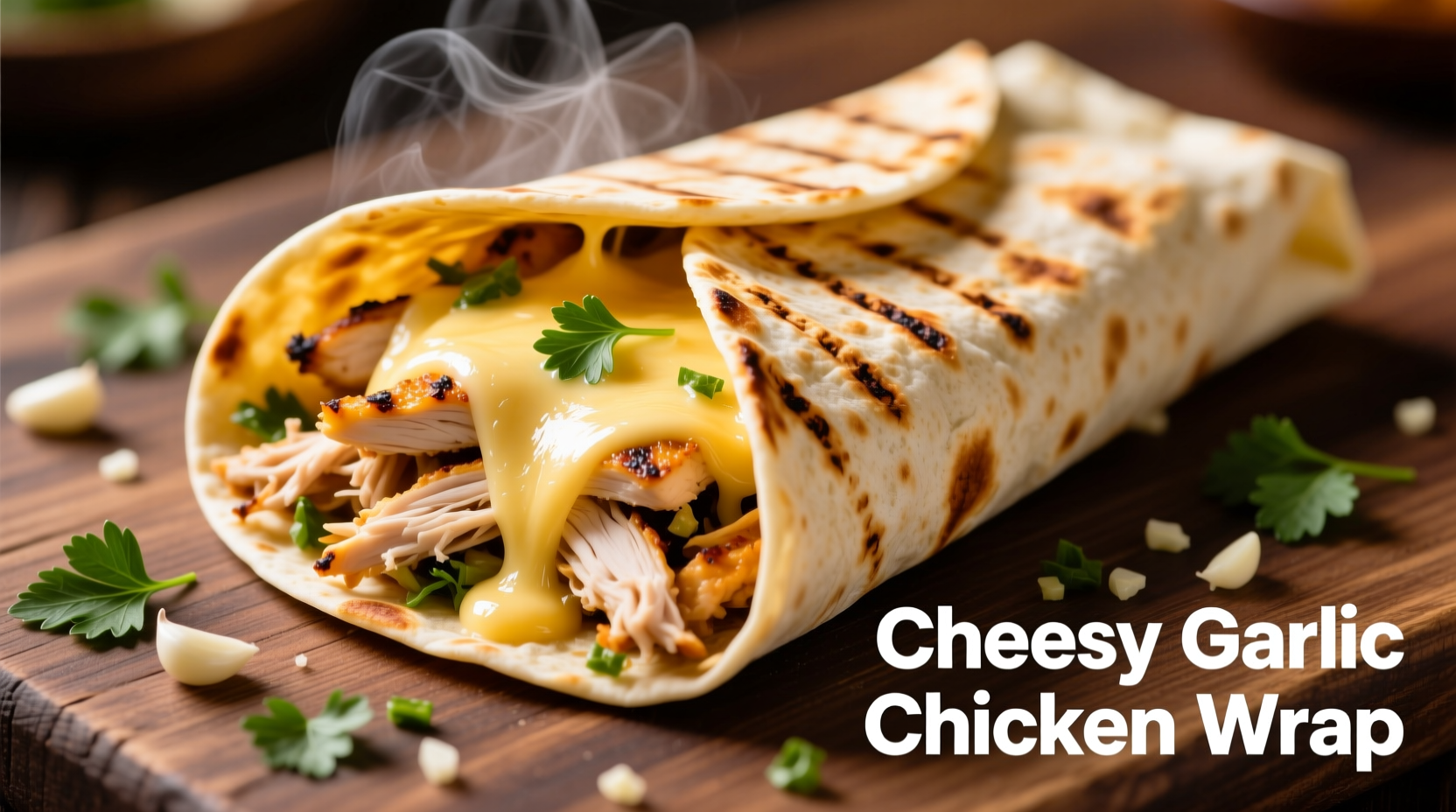 Cheesy garlic chicken wrap preparation