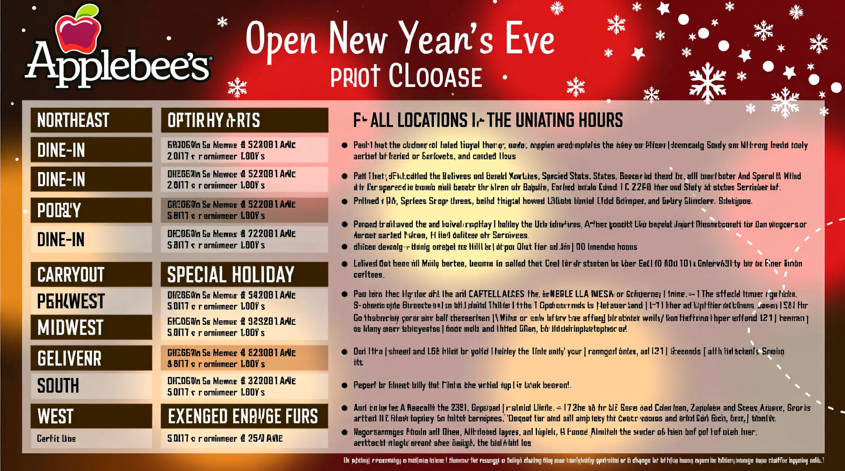 is applebees open on new years eve