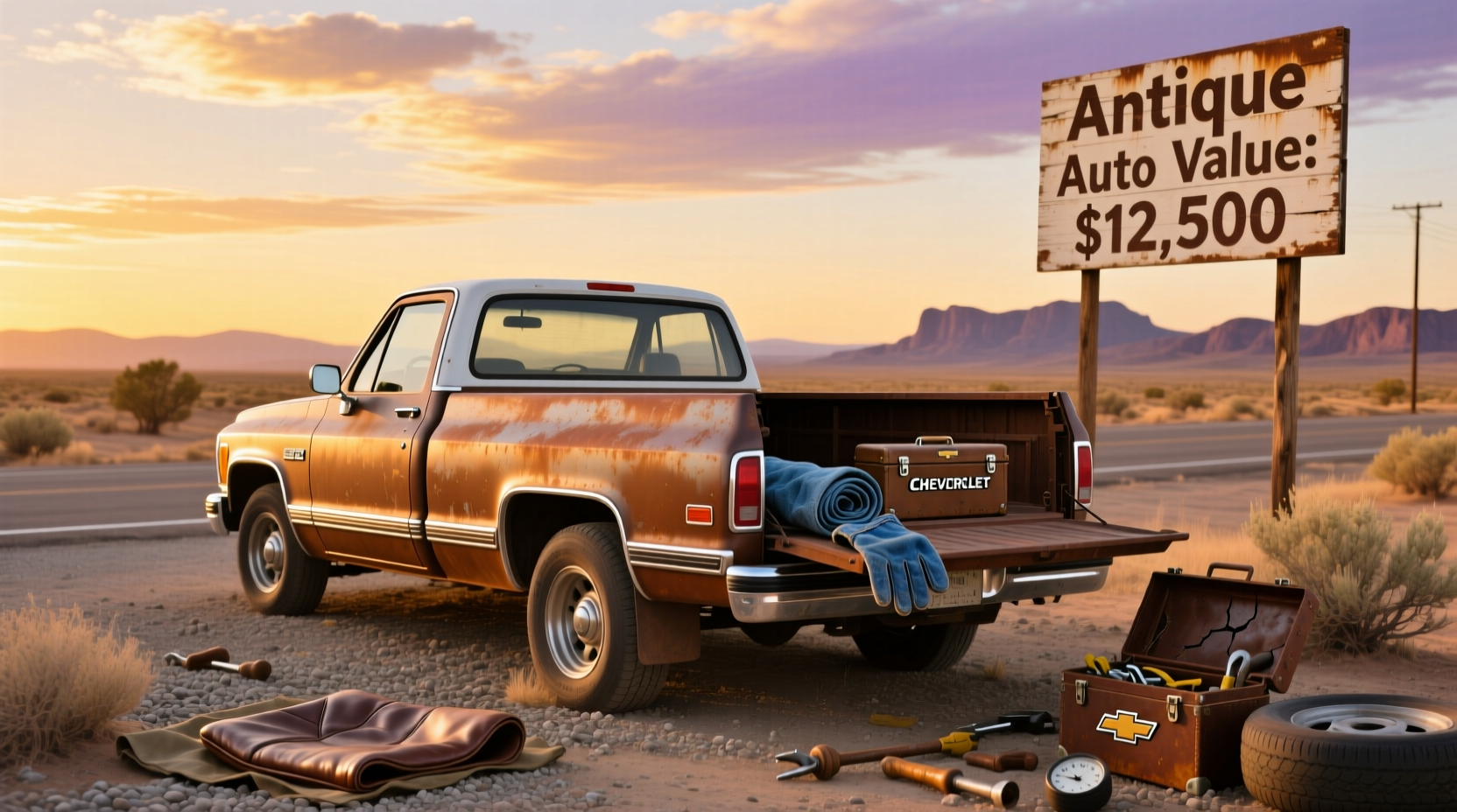 1981 Chevrolet K30 pickup truck on gravel road