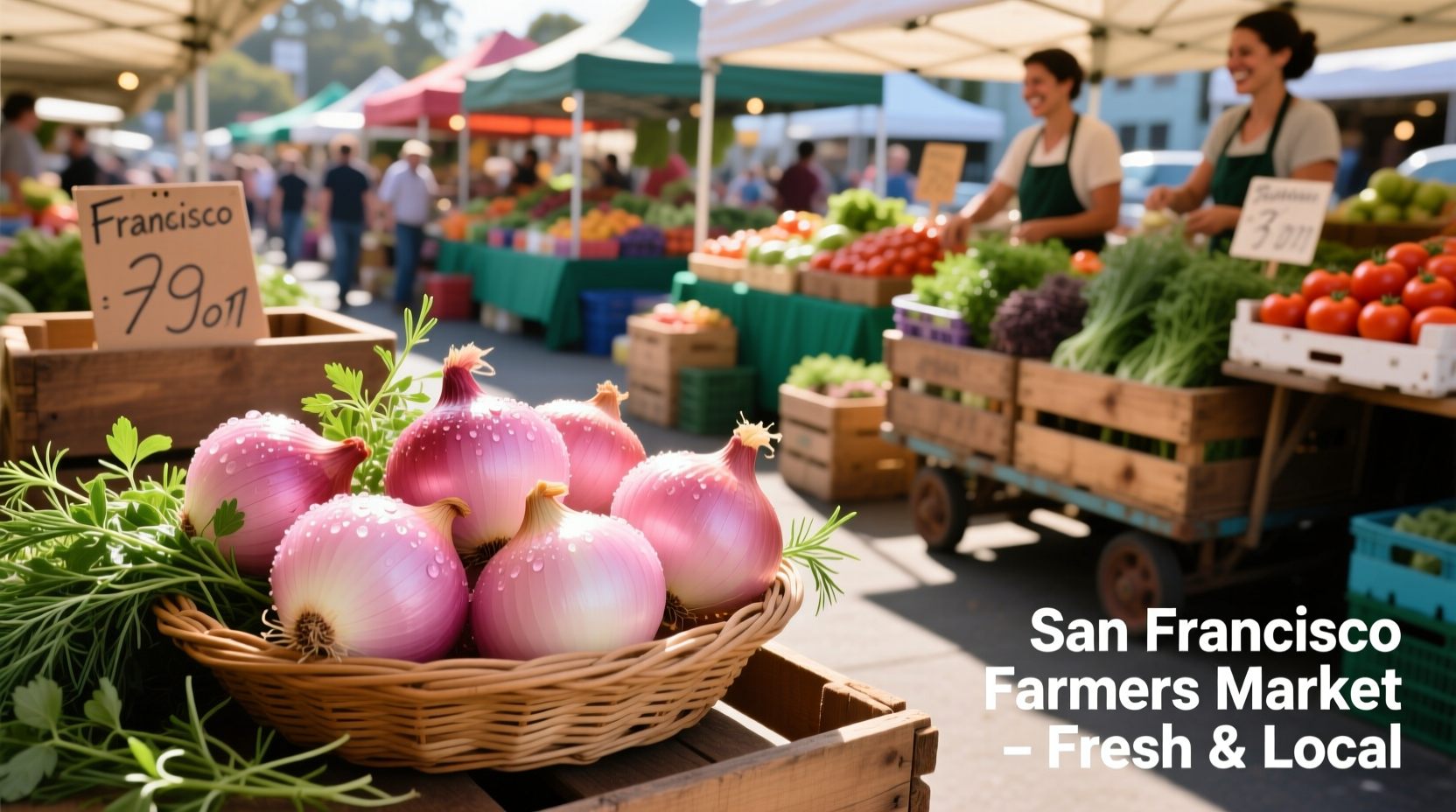 Fresh pink onions at San Francisco farmers market