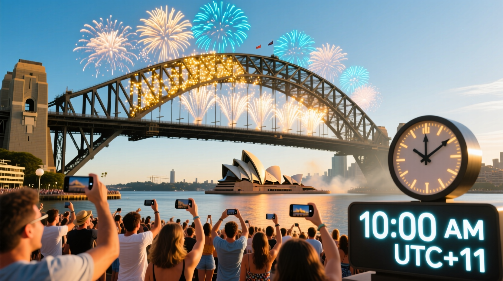 New Year in Sydney: 10:00 AM UTC+11 on January 1