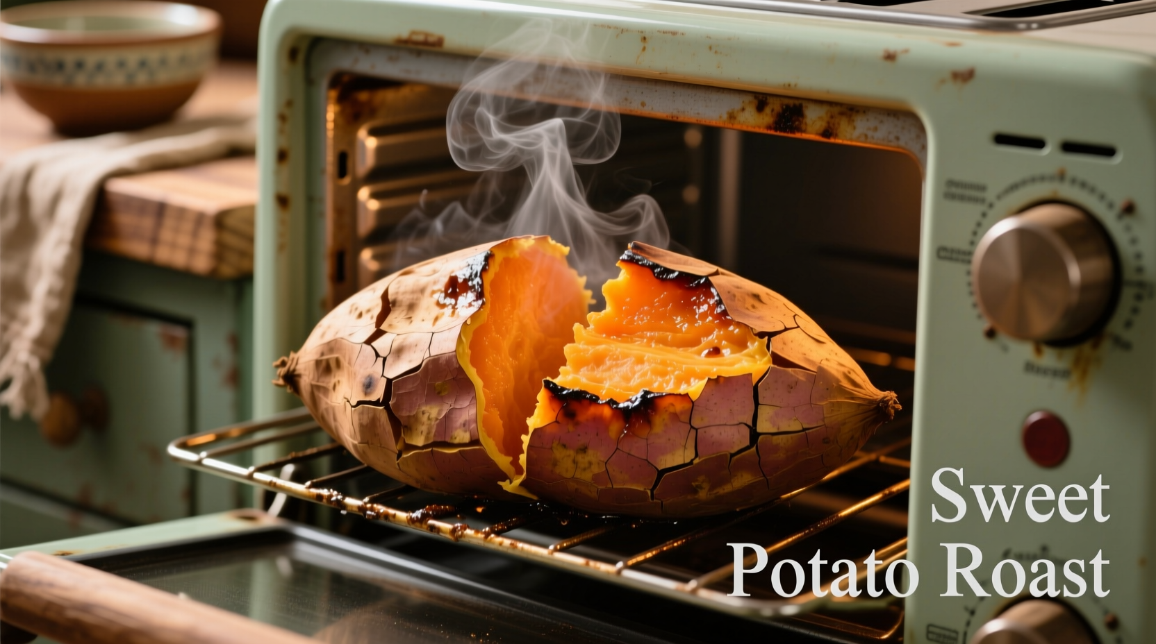 Sweet potato roasting in toaster oven