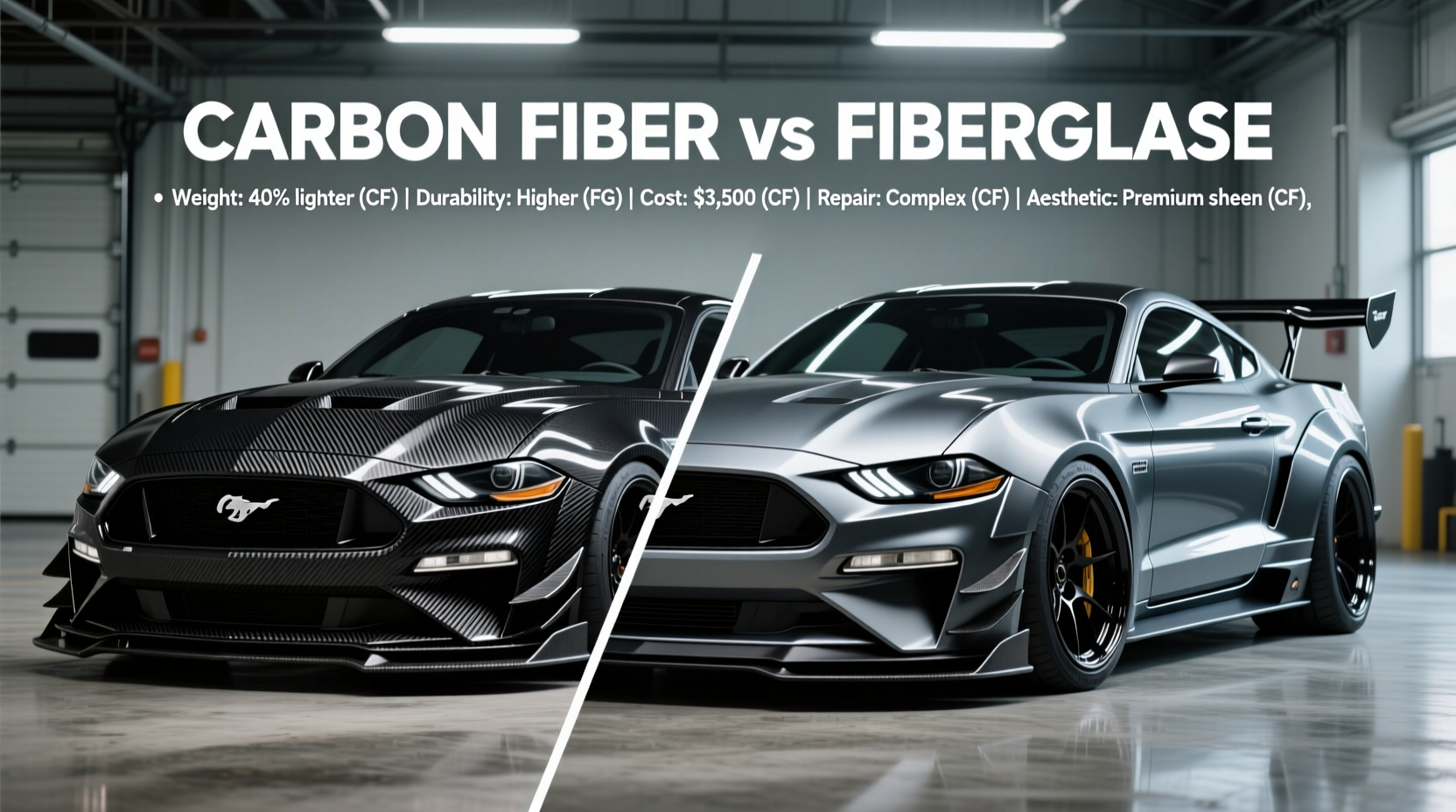 carbon fiber vs fiberglass mustang kit
