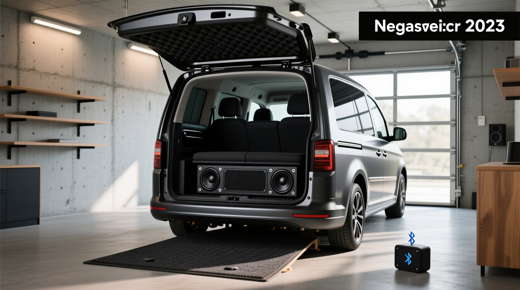 Comparison of different underseat subwoofer sizes next to VW Caddy seat base