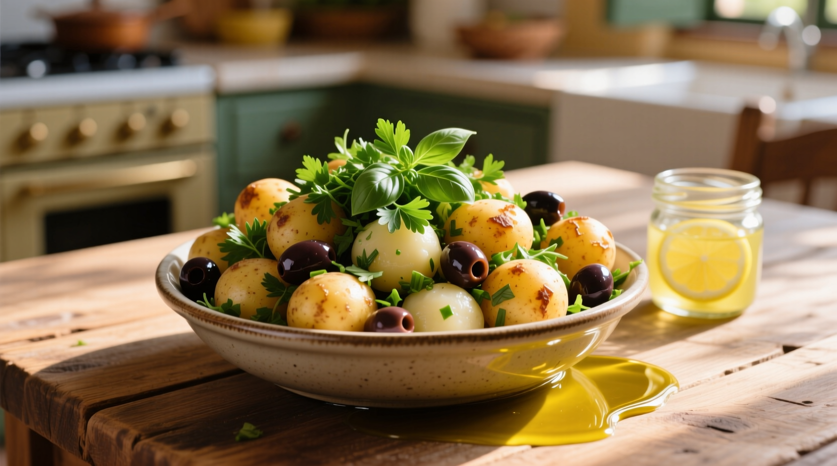Sicilian potato salad with fresh herbs and olives