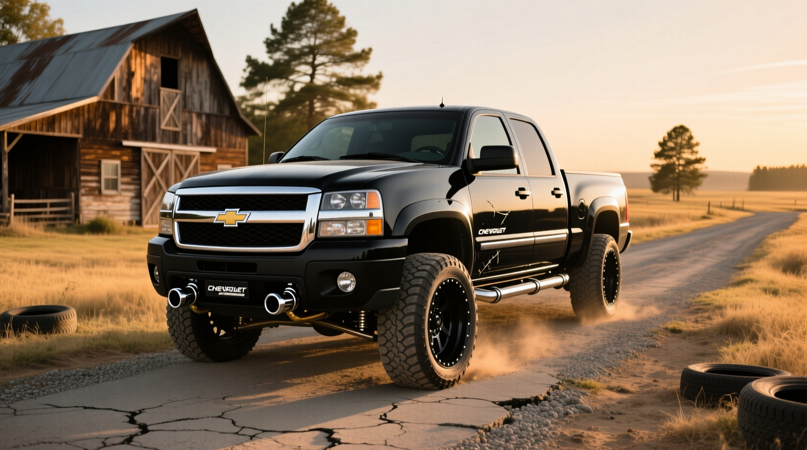 Side view of customized 2006 Chevy Colorado with lift kit and all-terrain tires