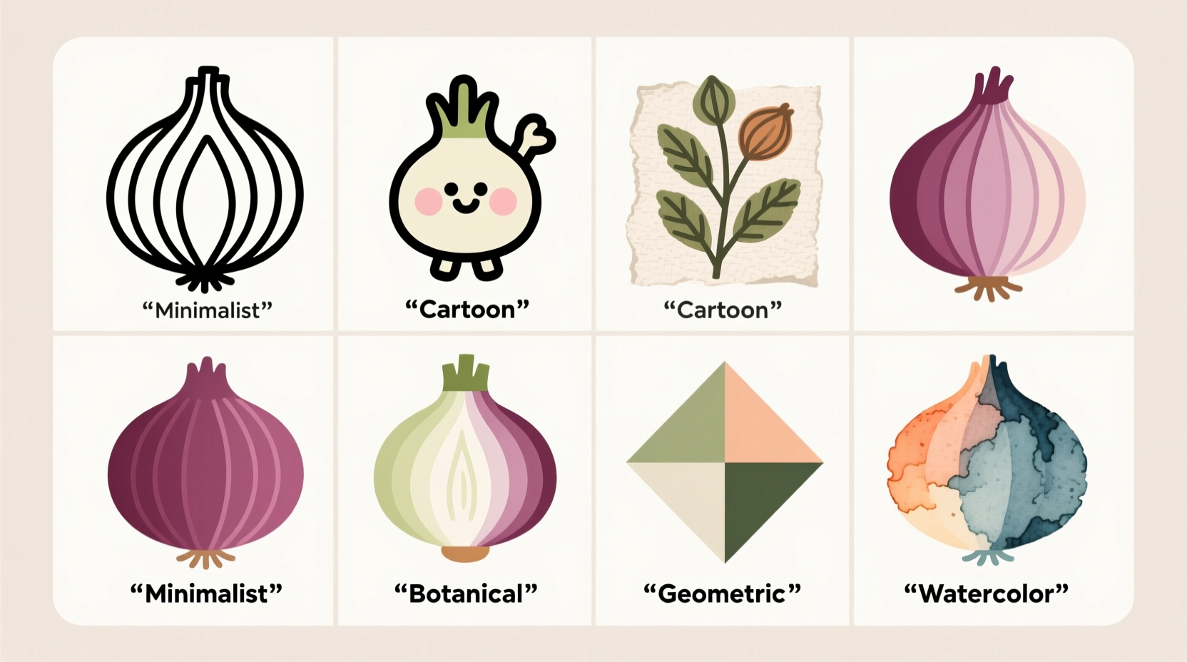 Various onion clip art styles in different formats