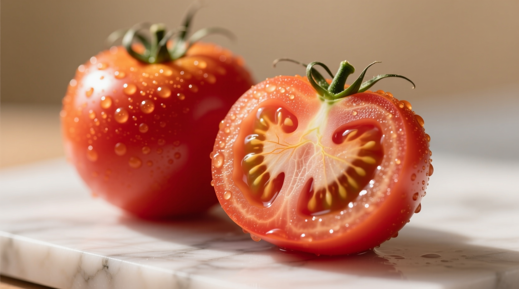 Fresh tomatoes with visible skin texture showing fiber structure