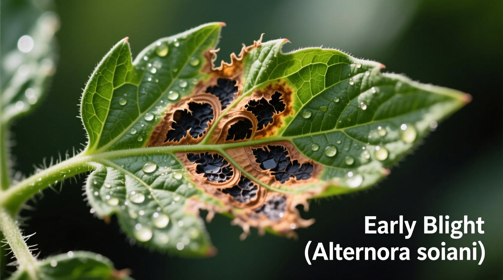 Close-up of tomato leaf with early blight spots
