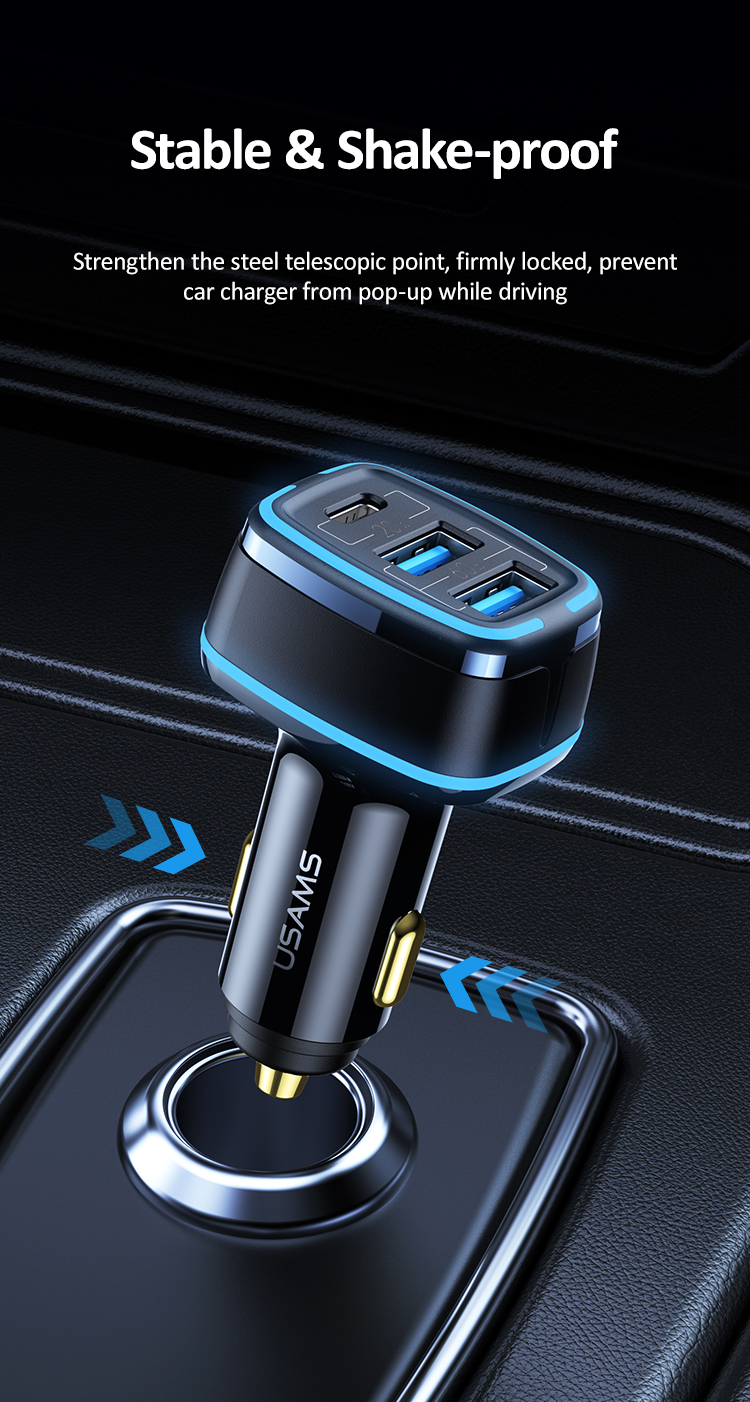 USAMS NEW 80W 3ports usb mini car charger for iphone