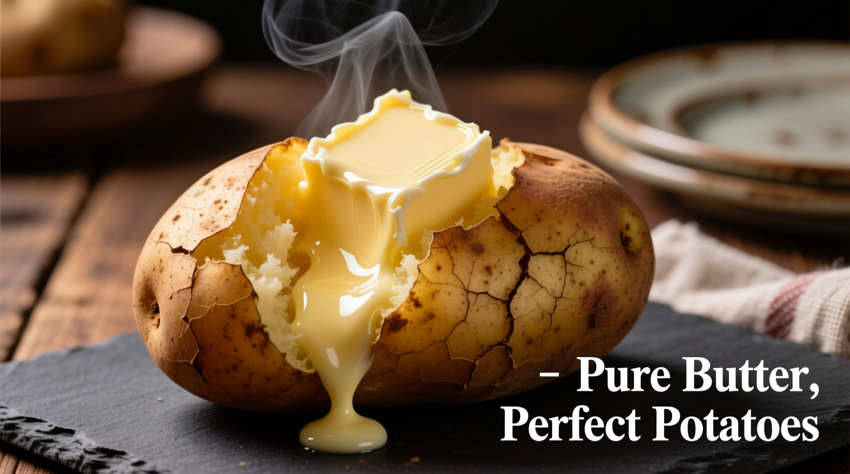 European butter melting smoothly on a baked potato