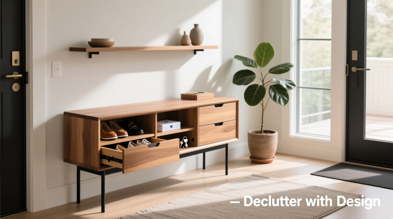 console table or entryway cabinet which actually declutters better