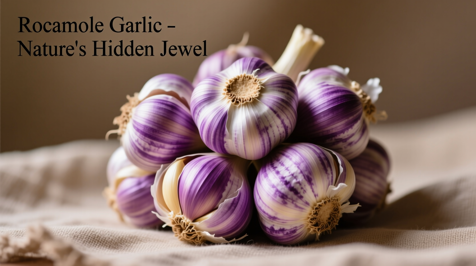 Fresh rocambole garlic bulbs with purple-striped wrappers
