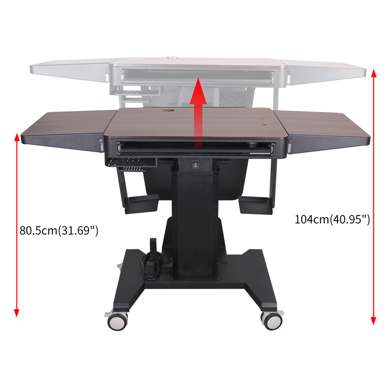 Movable lectern wood and aluminum body height adjustable desk speaker and audio system podium