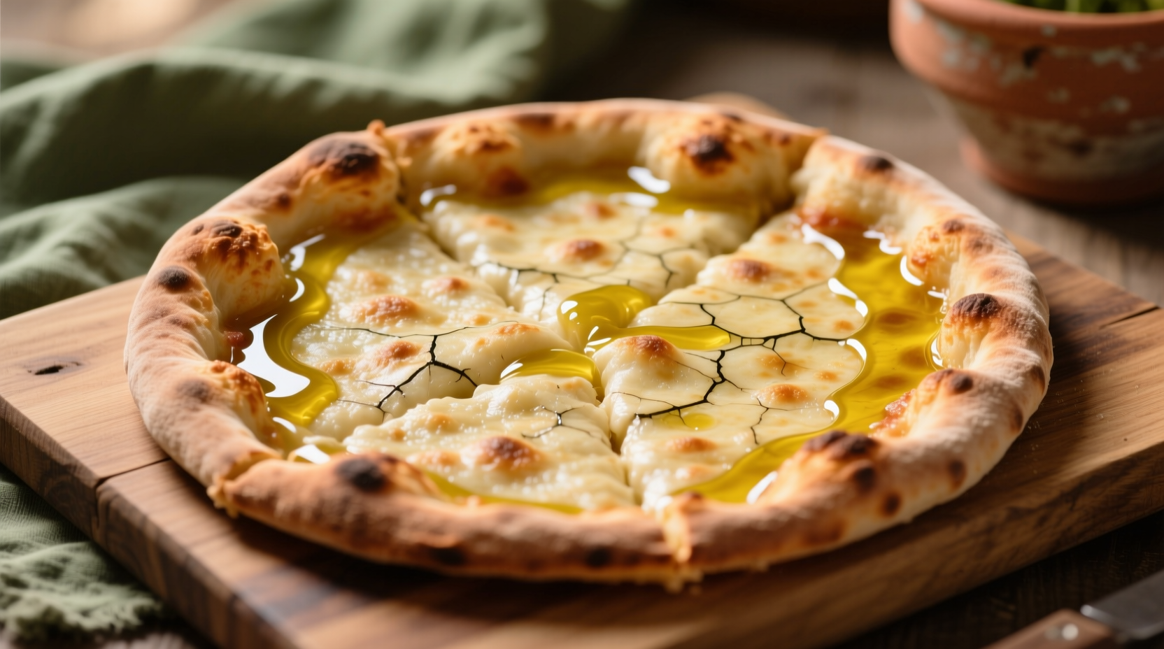 Blind baked pizza crust with olive oil barrier